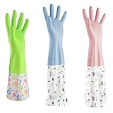 3 Pairs Dishwashing Cleaning Gloves,Reusable Rubber Gloves for Household,Non-Slip (Large)