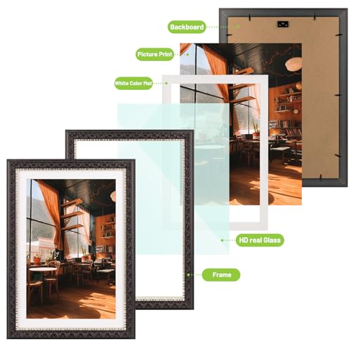 Image of Golden State Art, 13X19 Ornate Finish Photo Frame with White Mat for 11X17 Picture & Real Glass, Color: Black with Silver & Burgundy