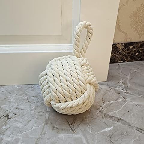 Dewarfami Rope Knot Nautical Door Stopper, Decorative Door Stop Creamy White Cover