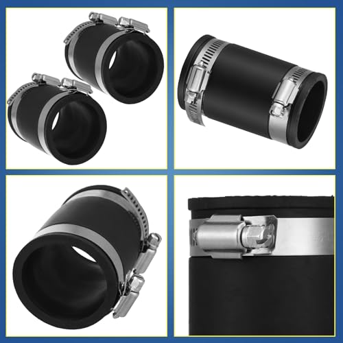 Image of Pangda 2 Pcs Flexible TPE Coupling with Stainless Steel Clamps 2 Inch | Flexible TPE Coupling, Fits Plastic and Copper Plumbing Connections, High Temperature Resistant Material