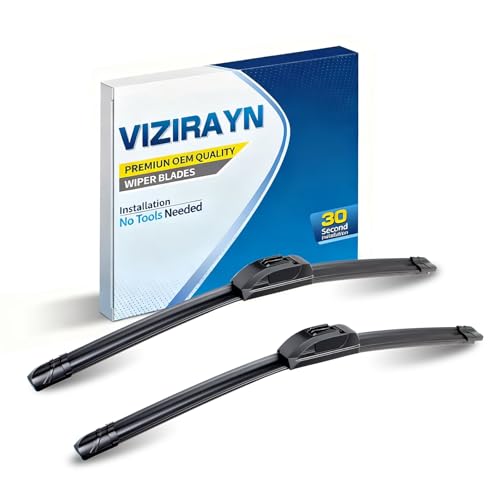 VIZIRAYN All-Season Windshield Wipers - 22'/22' Set, OEM Quality Blades with Universal Adapter for Easy Install, Delivers Quiet & Streak-Free Performance (Set of 2)