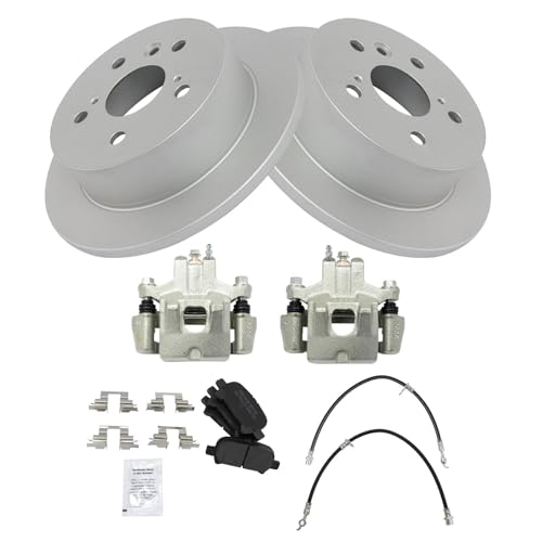 Image of TRQ Rear Brake Pad and Rotor Set Semi Metallic Coated Rotors Calipers Compatible with 2006-2007 Toyota Avalon 2006-2008 Solara