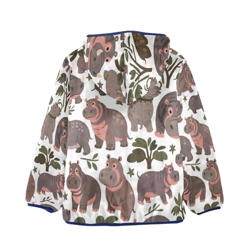 Cute Hippo Pattern Print Design Toddler Fleece Jacket Girl Boys Hooded Fleece Jacket Coat Warm Outwear Zip-up 3-10T2