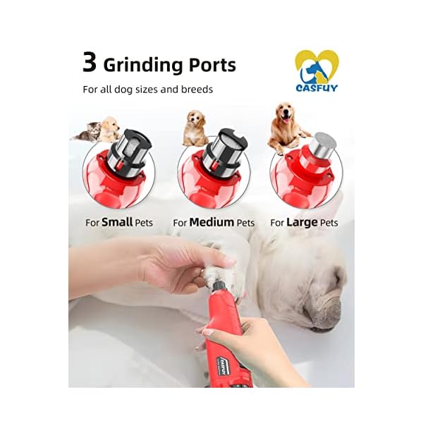 Casfuy dog nail grinder quiet 45db 6 speed pet nail grinder with 2 led lights for large medium small dogscats professional 3 ports rechargeable electric dog nail trimmer with dust capred  urban country home decor