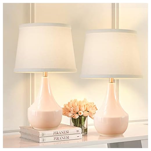 GyroVu Table Lamp Set of 2, 18.63” Ceramic Lamp Classic Beside Lamps Nightstand Lamp Modern Bedside Lamp for Living Room, Bedroom & Office Rocker Swtich Pink-LED Bulbs Included