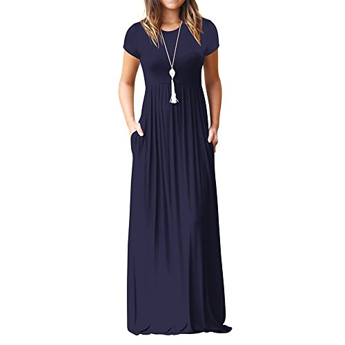 Auwer-Dress Women's Summer Solid Racerback Loose Plain Maxi Dresses Casual Long Dresses with Pockets Small Navy