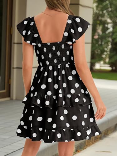 Image of Women Summer Dresses Casual Boho Smocked Ruffle Sun Beach Babydoll Mini Dress Layered Flowy Swing Dress