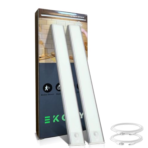 Image of Under Cabinet Wireless LED Lights, Rechargeable Motion Sensor Light Bar, 2 Pack Dimmable, 3 Color Temps Magnetic Closet Bars, Wireless Under Counter Light for Kitchen, Hallway, Stairway
