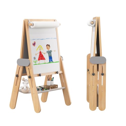 BanaSuper 3-in-1 Kinder Staffelei Magnetische Tafel & Whiteboard mit 30% Größerer Malfläche | Höhenverstellbar (90-110 cm), Klappbar & 80% Vormontiert | Kunst Staffelei für Kinder, Grau