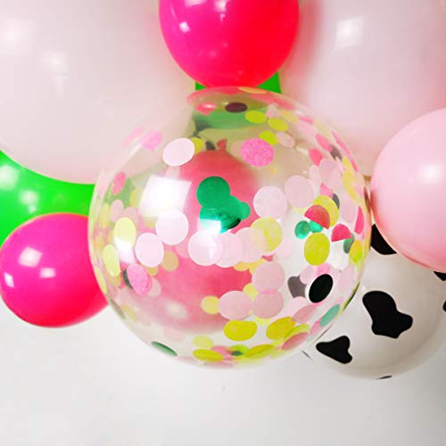 Animal Farm Balloon Garland & Arch Kit, 79 Pack 12Inch 5Inch Cow Print, Green, Pink, Light Rose Red Latex Balloons Confetti Balloon Pig Cow Balloons Strip Set For Kids Farm Birthday Party Supplies #TOP5