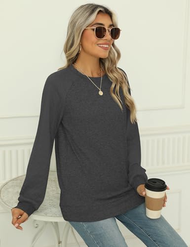 Image of LOMON Long Sleeve Shirts for Women Dressy Casual Crewneck Cable Knit Sleeve Sweaters Lightweight Pullover Tunic Tops