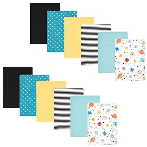 Image of Hudson Baby Unisex Baby Cotton Poly Flannel Burp Cloths Bundle, Happy Planets, One Size