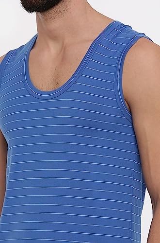 Image of RAMRAJ COTTON Men's Assorted Super Light Sleeveless Combed Cotton|Striped Vest /Banian