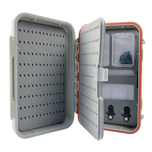 Aventik Large Capacity Waterproof Fly Fishing Box 4-Layer Foam Tackle Fishing Box for Freshwater Saltwater Streamer Storage (H039X)