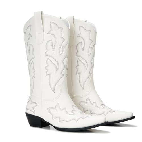 Image of Cowboy Boots for Women - Embroidered Western Cowgirl Boots with Fashion Snip Toe, 1.75-Inch Low Block Heel and All-Day Comfort Fit