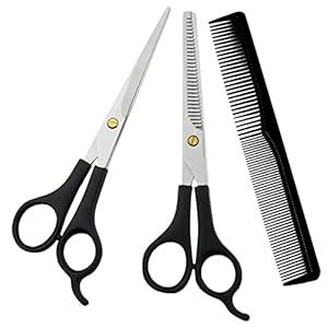 OSEN Stainless Steel Barber Scissors Comb with Thinning Sharp Blades Hairdressing Salon Scissor Kit for Men Women Kids and Pets Hair Cutting Razor Comb Scissor