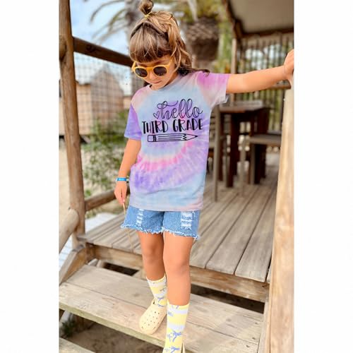 Image of KEKEMI Kid Girls First Day of School Shirt Hello Kindergarten First /Second /Third Grade Tshirt Back to School Tees Tops 4-10Y