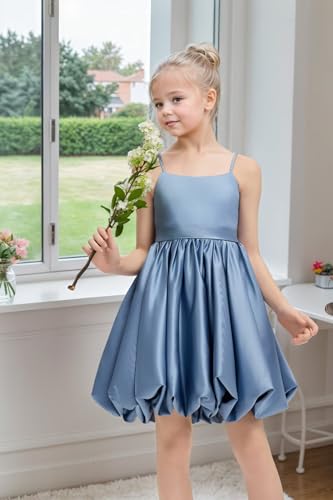 Satin Flower Girl Dresses for Wedding Knee Length Girls Party Dress Junior Bridesmaid Dress with Bow2