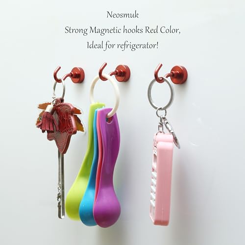 Image of Neosmuk Magnetic Hooks, 22 lb+ Heavy Duty Earth Magnets with Hook for Refrigerator, Extra Strong Cruise Hook for Hanging, Magnetic Hanger for Cabins, Grill (Red, Pack of 6)