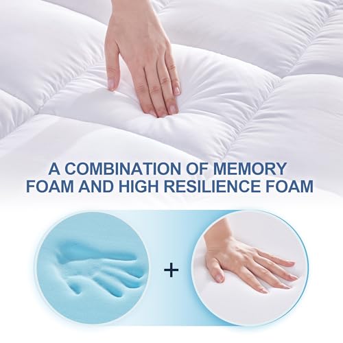 Memory Foam Queen Mattress Topper, 4 Inch Dual Layer Mattress Pad with Pillow Top Mattress Topper Queen Size Bed Cover, Support for Back Pain (White)