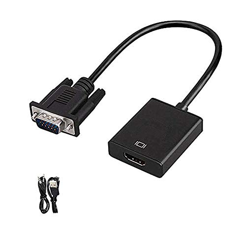 NIAGUOJI Adaptador VGA a HDMI Audio 1080P 60Hz VGA Macho a HDMI Hembra Convertidor con Audio y Cable de Carga USB Conectando Ordenador, Portátil, PC a HDTV, Monitor, Proyector (Negro)