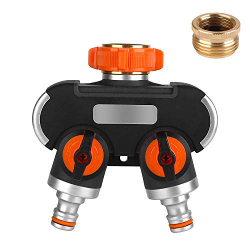 INNAV8 Splitter per tubo da giardino a 2 vie resistente, in ottone massiccio, dotato di valvole