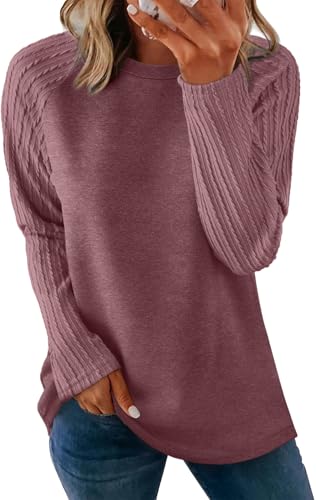 Image of OFEEFAN Long Sleeve Shirts for Womens Fall Fashion 2026 Crewneck Oversized Sweatshirt Tunic Tops to Wear with Leggings
