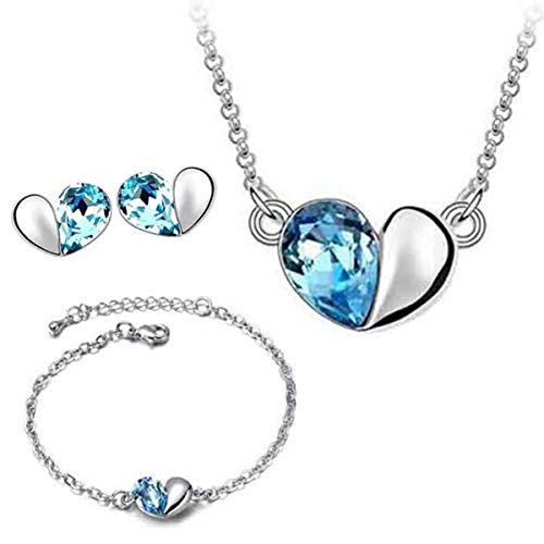 Preisvergleich Produktbild Schmuckhandel Haak *Halb-Herz* Halskette mit Armband und Ohrringen / Silber beschichtet / Swarovski® Kristalle / inkl. Etui und Schmuckzertifikat