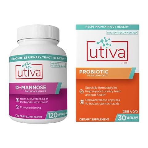 Szio+ 10% Bundle Utiva D-Mannose 500mg Capsules – Supports Management of Urinary Tract Infections, 120 Capsules + Utiva Probiotic for Gut and Urinary Tract Health 30 Delayed Release Vegi Capsules Cover