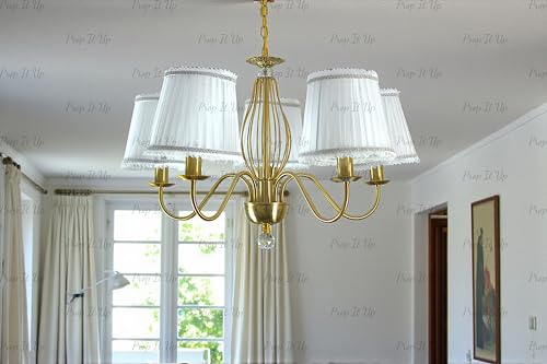 Image of Prop It Up 5-Light Chandelier with White Fabric Shades for Home, Gold Finish jhoomer for Hall, E27 Base, 72x78 cm, Crystal Accent, Bulb not Included