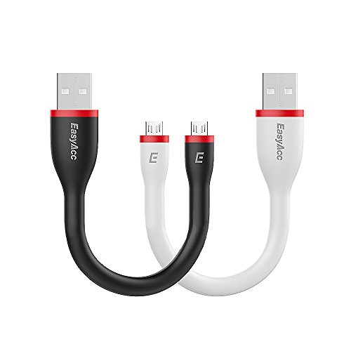 [2-Pack] EasyAcc Micro USB to USB Cable for Android Smartphones -0.5ft (Black+White)