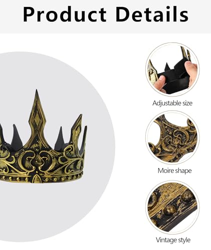 Image of King Crown for Men, Crown for Boys,Golden Crown, Themed Parties and Costume Events, King Crown for Role Play, Birthday Party, Wedding
