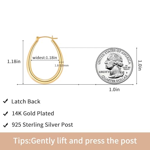 Gacimy Chunky Hoop Earrings for Women, 14K Gold Plated Oval Hoop Earrings with 925 Sterling Silver Post3