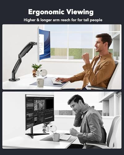 Image of HUANUO Single Monitor Arm for 13-35 inch Screens,Ultrawide Computer Monitor Mount Holds 26.4lbs,Upgraded Adjustable Monitor Stand with USB,C-Clamp&Grommet Base,VESA 75x75 /100x100mm(Black)