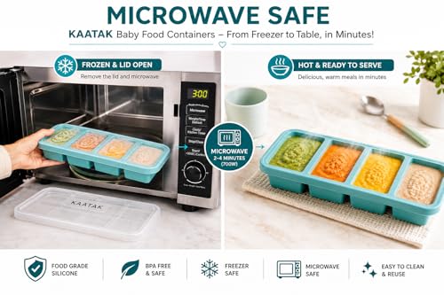 Image of BPA Free Silicone Freezer Storage Container with lid - Airtight and Leakproof, Food Grade, Reusable,Microwave & Freezer Safe (Light Blue, 4 Partition)