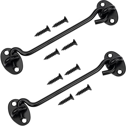 Image of Rainspire (2 Pack) 12 Inch Privacy Hook and Eye Latch for Barn Door, Stainless Steel Gate Latch Barn Door Lock Cabin Hooks for Gate Shutters Window Slide Barn Shed Cabinet Bathroom, Black