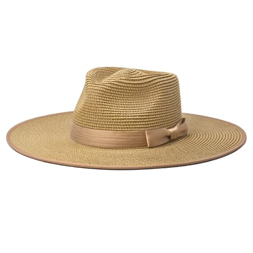 Image of FLUFFY SENSE. Unisex Wide Brim Sun Hat Straw Panama Rancher Fedora Hat for Men Beach Hat for Women