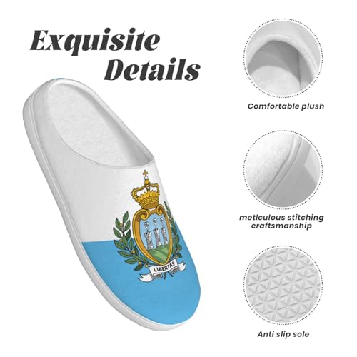 Cozy Flag of San Marino print Slippers Indoor and Outdoor Fuzzy House Shoes Anti-Skid Sole Gifts for Women Indoor Scuff4