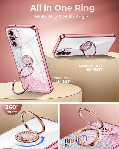 Image of XYZ for Galaxy S26 Case with Stand, for Samsung Galaxy S26 Case with Double Ring, Women Girls Bling Luxury Glitter Clear Phone Case Cover Heart for Samsung S26, Rose Gold