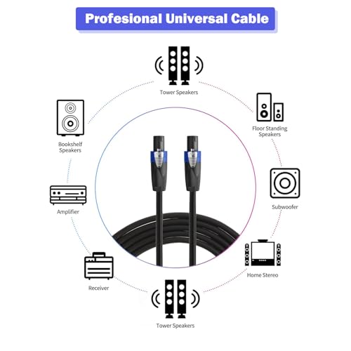 2 pack 50ft pro speakon to speakon cable pair 12awg patch cords professional speakon audio cable cord with nl4fc connectors