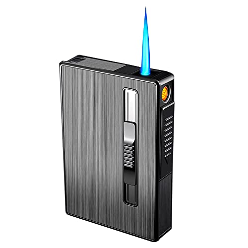 Caja/Caja de Cigarrillos con Encendedor de antorcha, Paquete Completo de Cigarrillos Delgados de 20 Piezas 100 con Encendedor USB 3 en 1 Soporte de Cigarrillos de eyección automática Cover