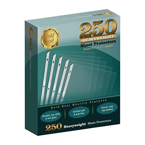 GOLD SEAL 250 Count Clear Heavyweight Poly Sheet Protectors 8.5" x 11", Extra Sturdy, Secure Topload, 250 Boxed Sheet Protectors Cover