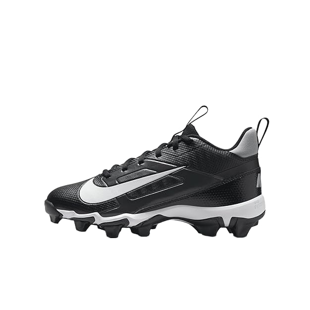 Nike Alpha Menace 4 Shark Big Kids' Football Cleats (Wide) (FQ4016-001, Black/Light Smoke Grey/Metallic Silver/White) Size 4