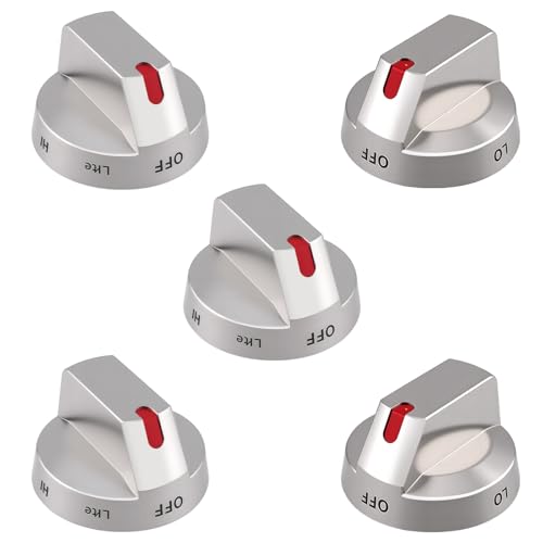 5-PackSamsung Gas Stove Knob Replacement DG64-00473A Burner Control Dial with Stainless Steel Reinforcement Ring Compatible with Gas Range/Oven
