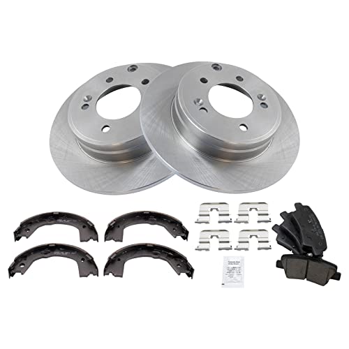 Image of TRQ Rear Brake Pad and Rotor Set Ceramic Parking Shoe Compatible with 2015 Hyundai Sonata 2015-2015 Kia Optima
