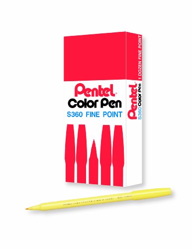 Image of Pentel Arts Color Pen, Lemon Yellow, Box of 12 (S360-105)