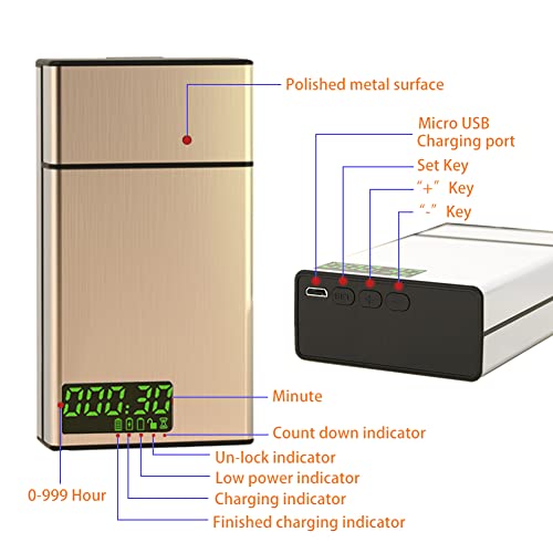 Cigarette Case With A Time Lock - Timed Lock Box Cigarette Dispenser With Lcd Display For 84Mm/3.3In King Size (Short) - Portable Quit Smoking Aid(Golden) #TOP3