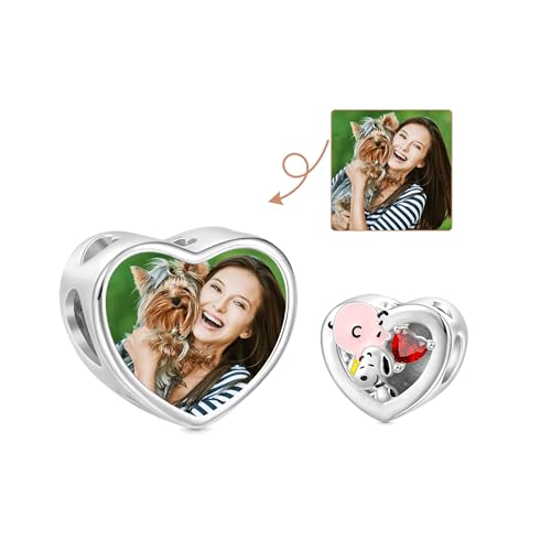 GNOCE Snoopy Hugs Charlie Brown Personalized Photo Heart Charm Bracelet for Women, S925 Sterling Silver Dangle Charms for Women Wife, Valentine‘s Day, Mother’s Day Jewelry2