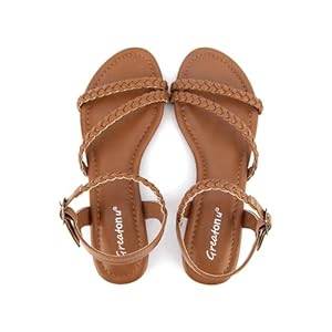 Greatonu Women’s Flat Sandals Slip On Summer Gladiator Open Toe Braided Slingback Shoes