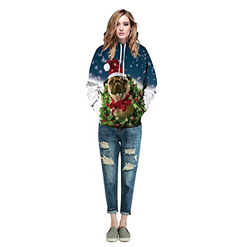 Image of Couple Cute 3D Santa Print Ugly Christmas Kangaroo Pocket Sweatshirt Hoodies Pullover